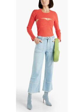 NWT Derek Lam 10 Crosby Nessa Convertible Ribbedknit Top Coral Size S $350 [jb]